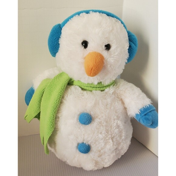 Aurora Bundled Up Snowman Blue Green Plush 10" Stuffed Animal Toy Scarf Earmuffs - Picture 1 of 8